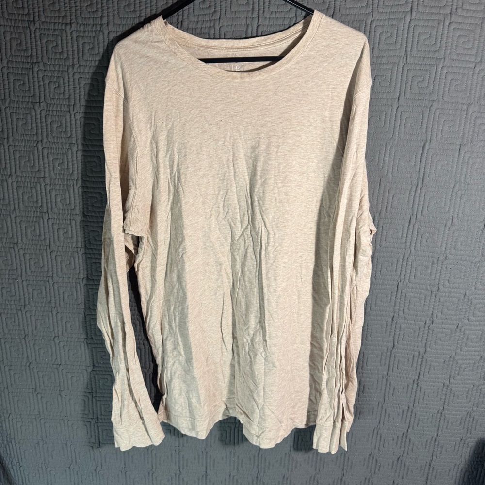 George T-Shirt Men’s XL 46-48 Beige Long Sleeve Crew Neck 100% Cotton
